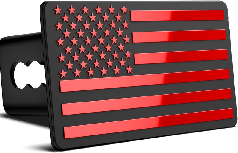 OGYE 2 Inch Trailer Hitch Cover with American Flag, Heavy Metal Trailer Hitch Cover Fit for 2 Inch Hitch Receivers (with 5/8" Pin Dia Anti-Theft Trailer Hitch Lock),3 * 5" Red - Image 2